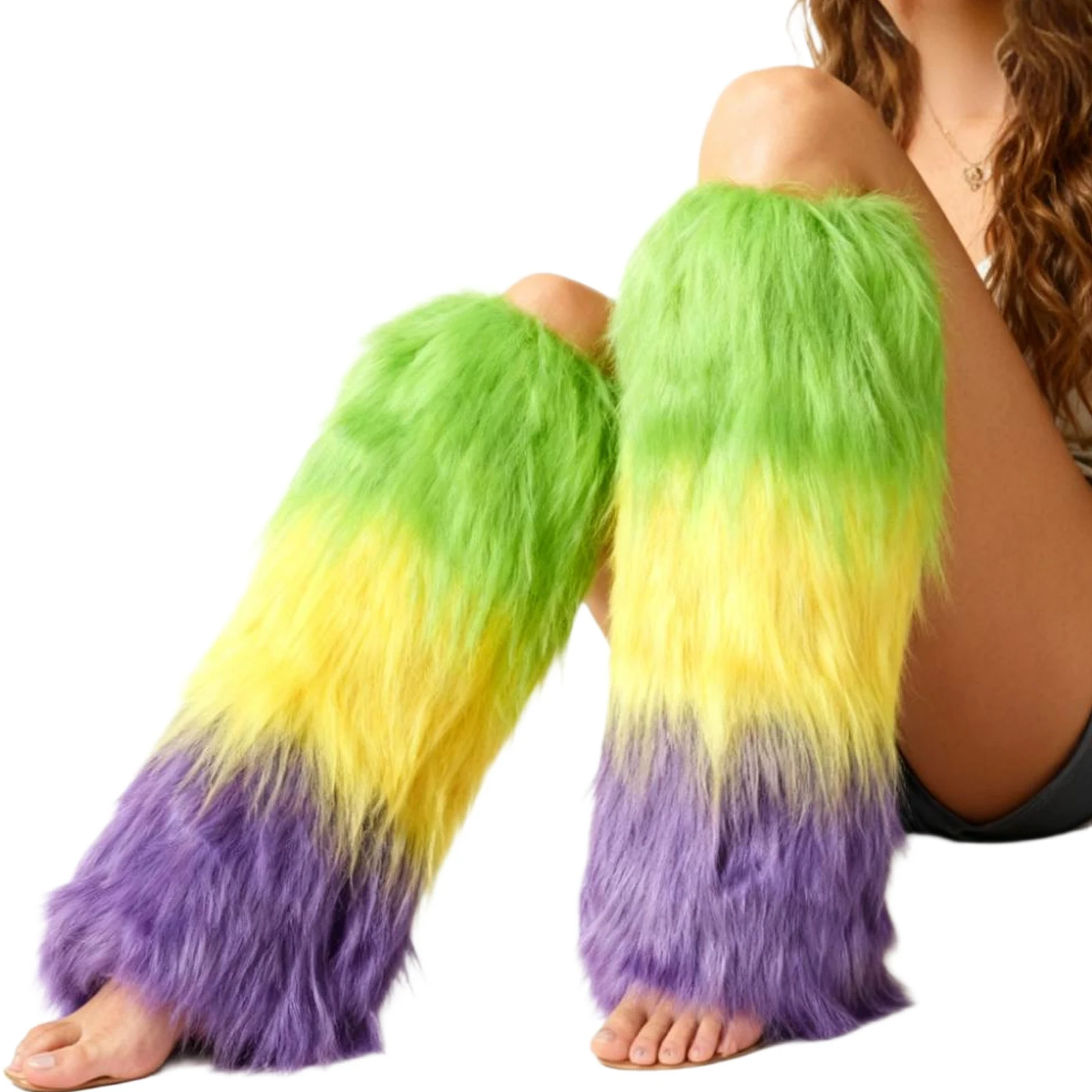 Harajuku Faux Fur Leg Warmers Furry Boot Cuffs Covers Winter Warm Plush Oversleeves Women Halloween Brazilian Carnival Costumes