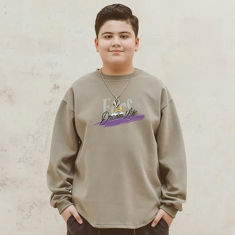 

Свободная повседневная толстовка с длинным рукавом и капюшоном для полных мальчиков, большие размеры, весна-осень, удобный прямой крой, базовый цвет