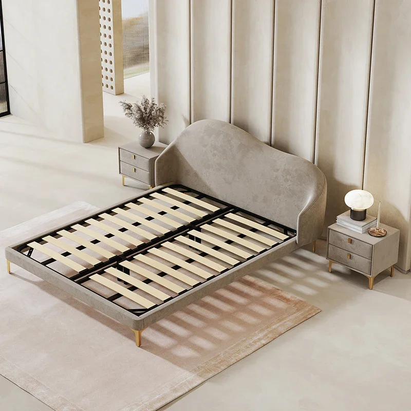 Italian Style Modern Fabric Upholstered Bed, Cloud Headboard Platform Queen Size Bed for Bedroom - view 5