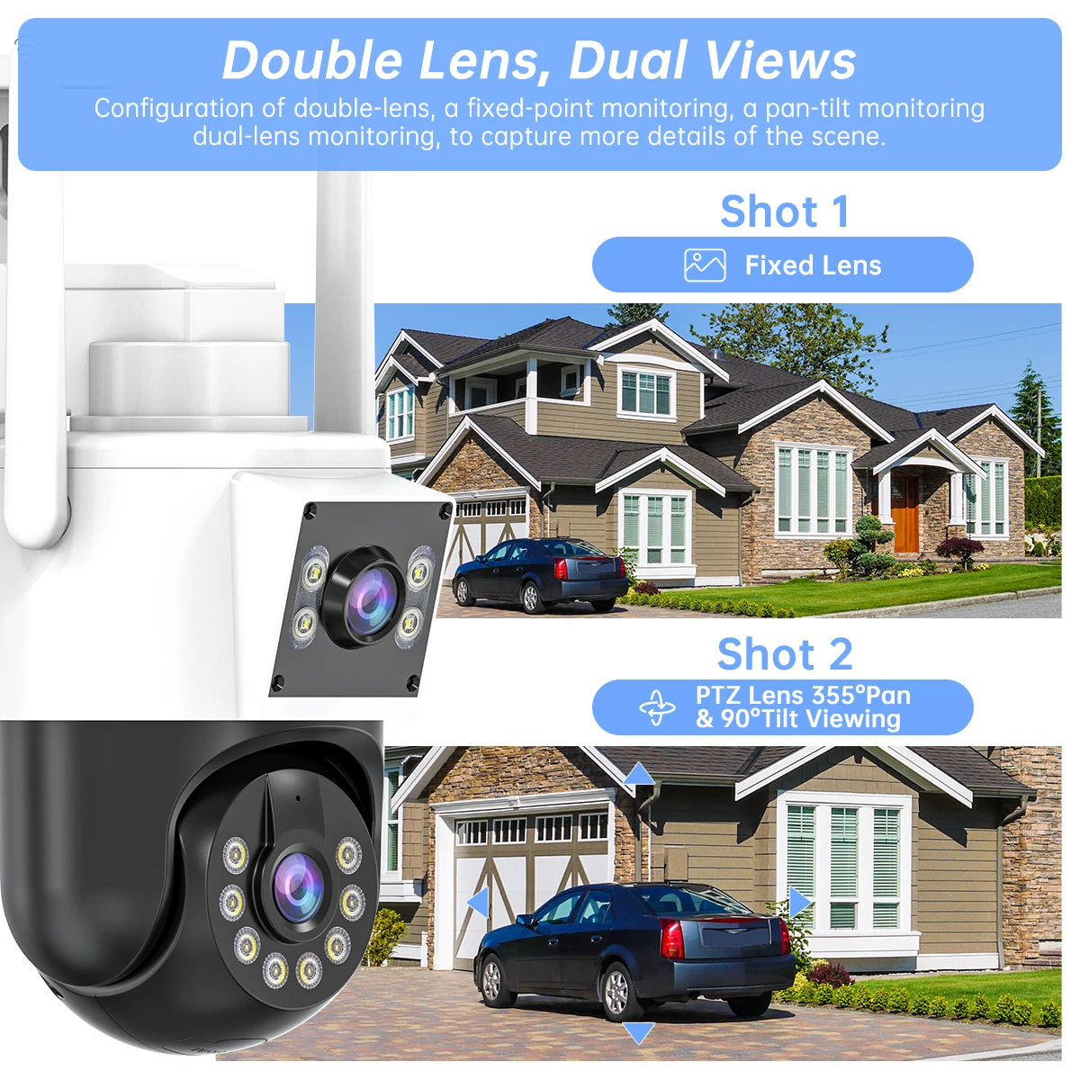 JOOAN 5K HD Wifi PTZ Camera Outdoor Dual Lens Dual Screen Auto Tracking Security IP Camera CCTV Audio Video Surveillance Camera