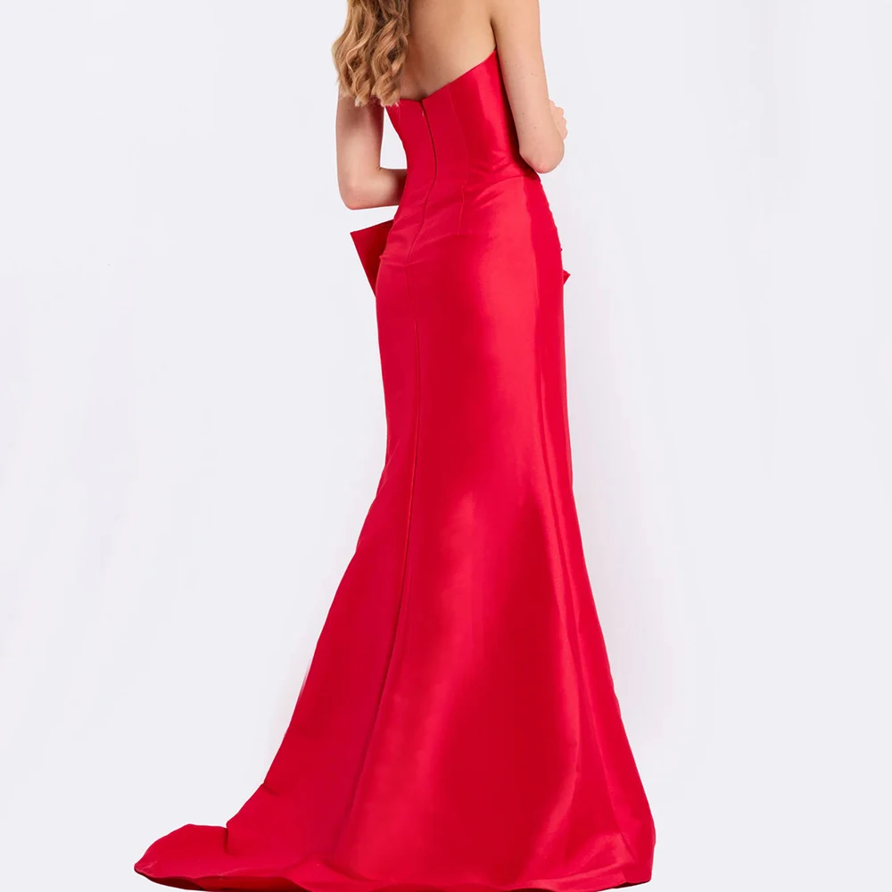 Customized Mermaid Evening Dresses Floor-length Strapless Sleeveless Prom Gown Fashion Bow Side-split Simple Draped Party Gown
