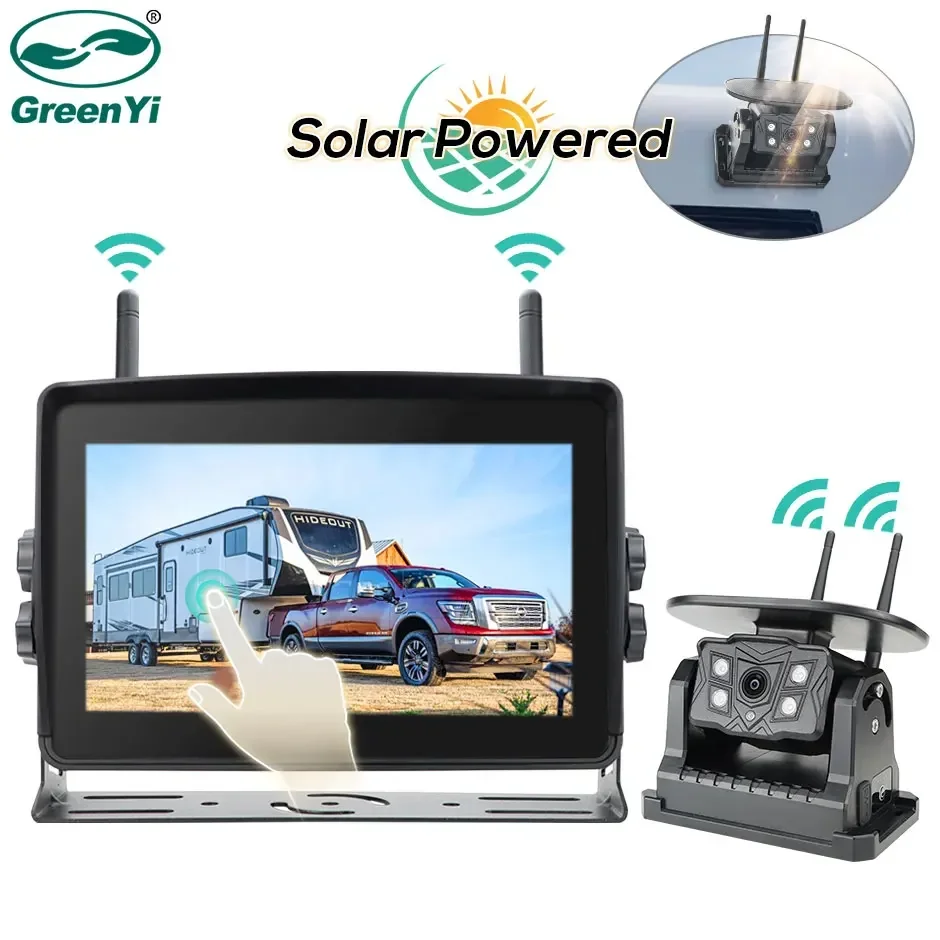 GreenYi Solar Energy 7'' Wireless DVR Record Monitor Blind Spot Radar Touch Screen Backup Camera For Camper/Truck/Trailer/RV/Bus