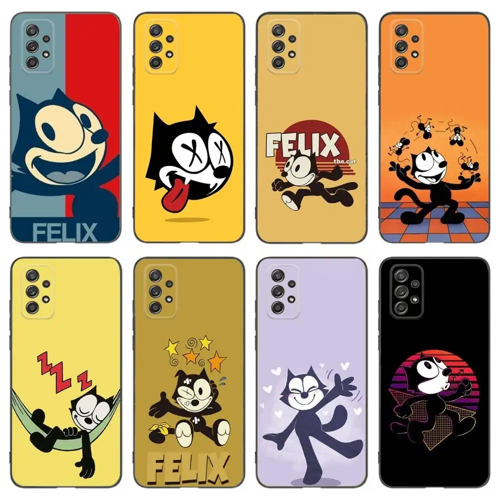 

F-FelixS the C-Cat Retro Phone Case For Samsung Galaxy A13,A21s,A22,A31,A32,A52,A53,A71,A80,Soft Black Shell