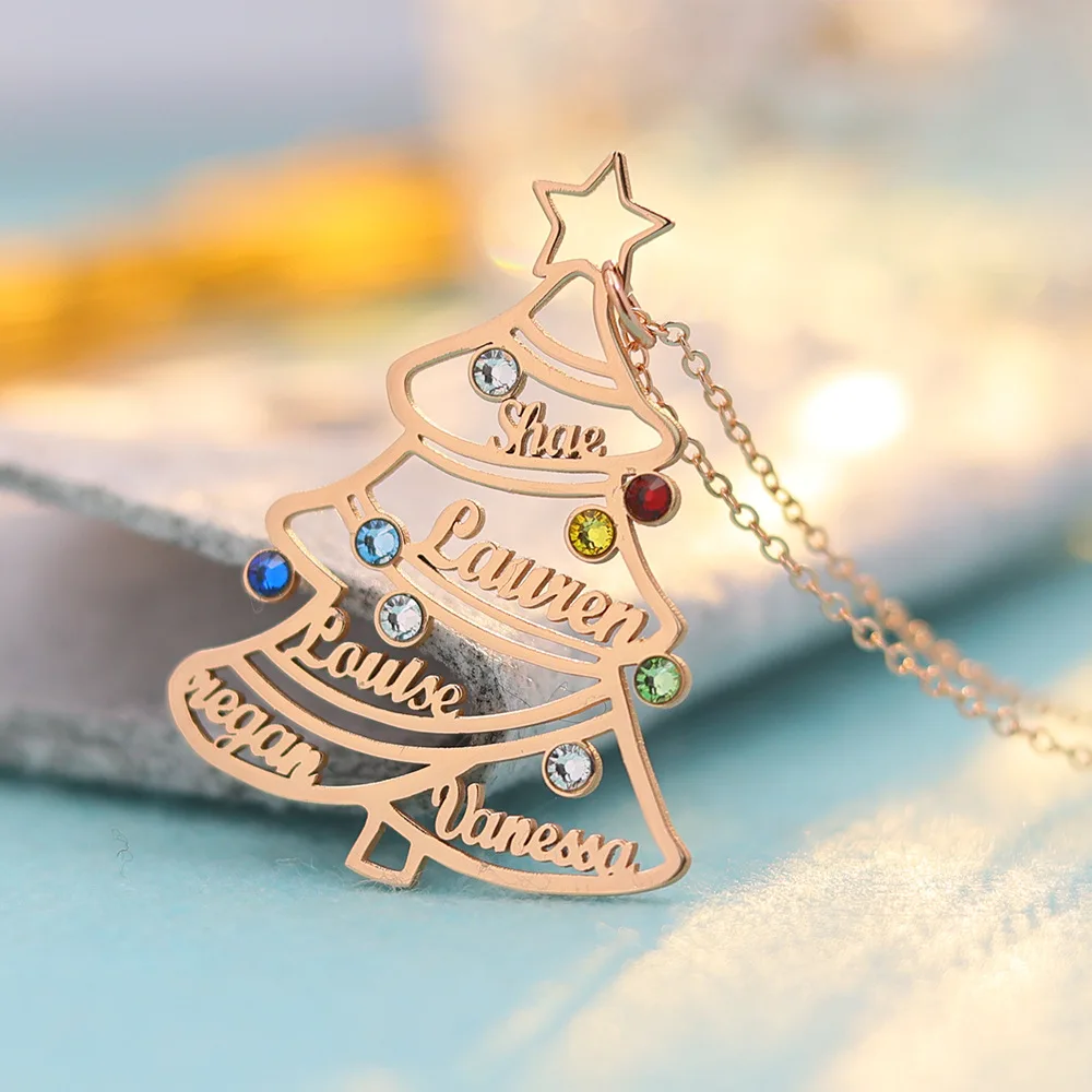 Collar de plata S925 con nombre personalizado para niños y mujeres, regalo de Navidad, árbol familiar, 12 Piedras de nacimiento, 2023