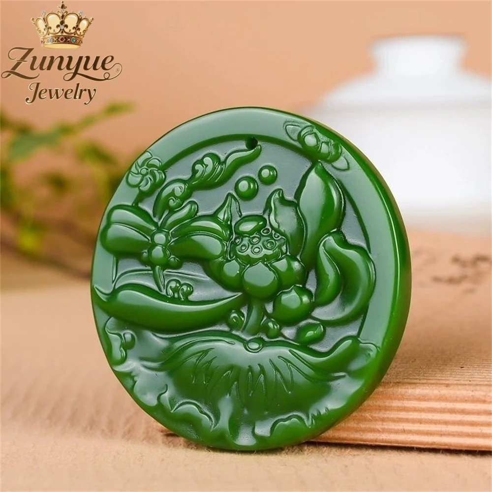 

Natural Hetian Jade Lotus Pendant In Emerald Green Color Luxury Quality Jewelry Best Selling Fashion Jewelry Exquisite Charms
