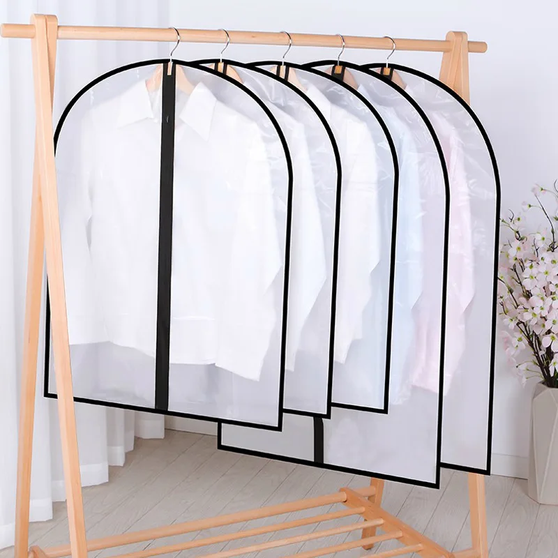 5PCs Dustproof Clothing Covers PEVA Transparent Coat Protector Wardrobe Anti-low Temperature Foldable Suit Hanging Garment Bag