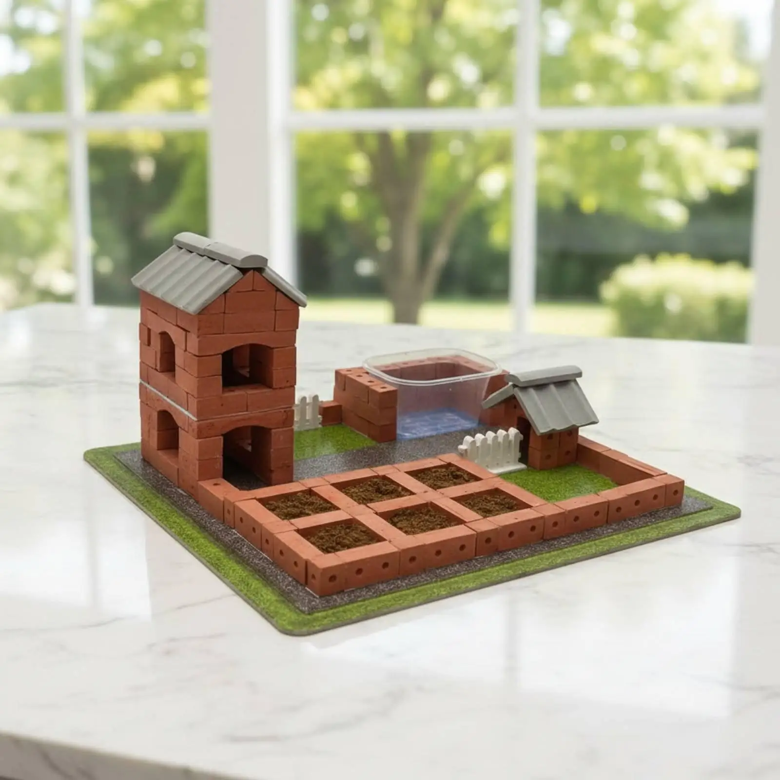 Pottery Clay Brick House Playset for Kids Creative Miniature Building Kit with Tools for Spatial Thinking and Patience