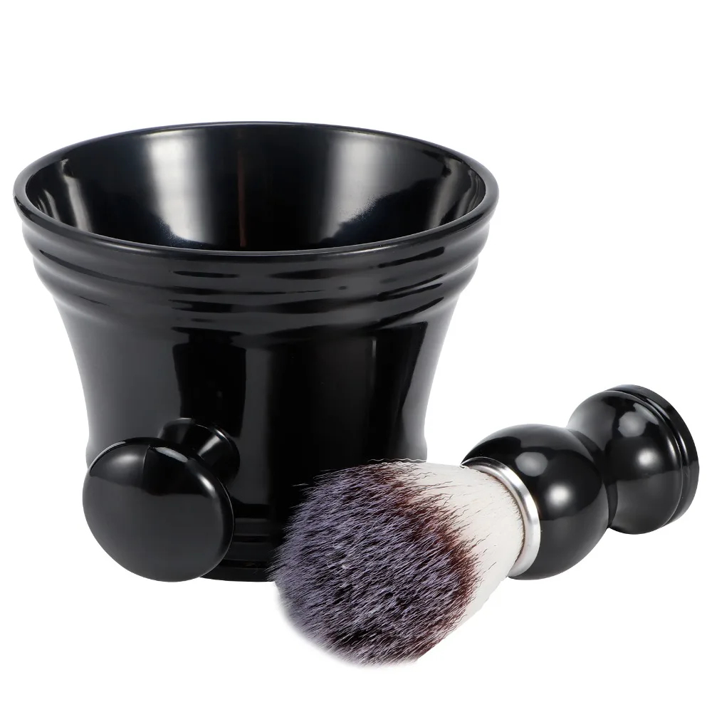 ABS, Nylon Shaving Brush and Bowl Set Quick Lathering Glossy Finish Shaving Tool Set Compact Portable Black Grooming Kit