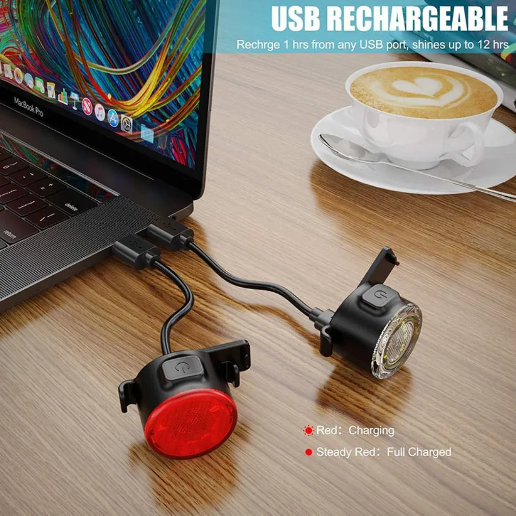 USB Rechargeable Bike Light Set Front Light with Taillight Easy to Install 3 Modes Bicycle Accessories for the Bicycle