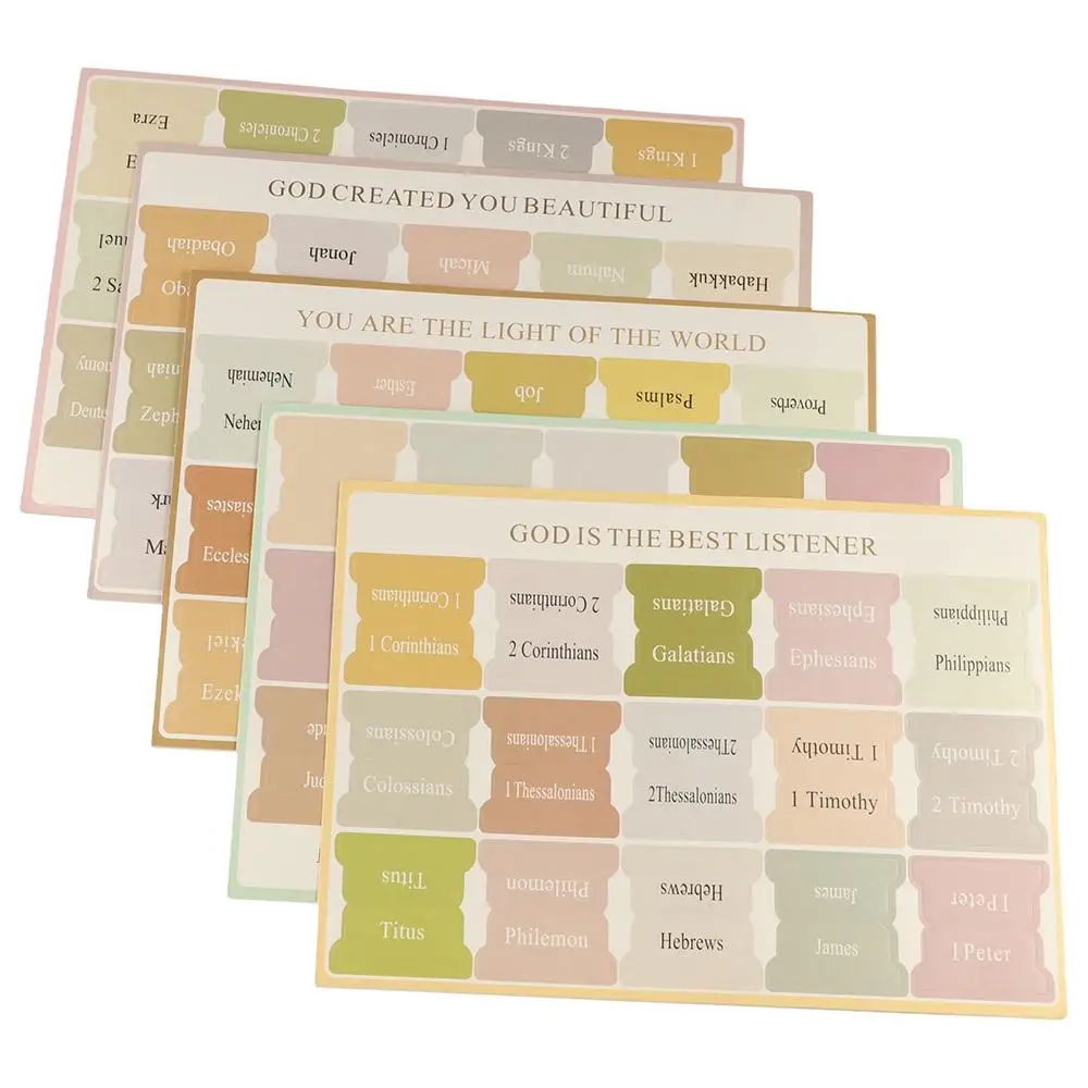 Personalized 5 Sheet Bible Index Writable Self-adhesive Bible Sticker Removable Paper Tabs Bible Label Stationery