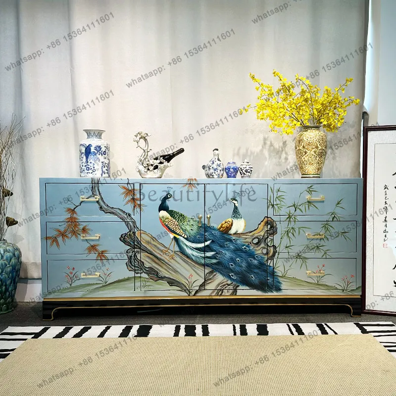 

New Chinese light luxury entrance cabinet modern painted entrance hall solid wood drawer decorative cabinet