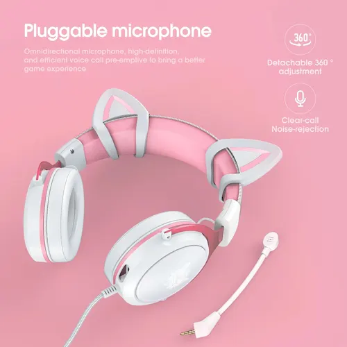 Imagen 2 del producto ONIKUMA-auriculares X10 para juegos, cascos con orejas de gato desmontables, RBG iluminación, con micrófono HD, para PC