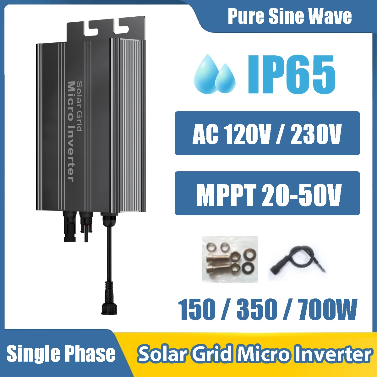MPPT Solar Grid Inverter 700W 350W 180W Micro Inverter DC 18V-50V to AC output 110V/220V Auto PV Smart Inverter