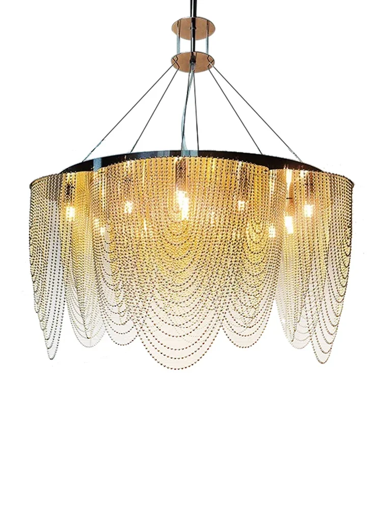 Postmodern Designer Ceiling Chandeliers Restaurant Lamp Chrome Gold Metal Chain Pendant Lighting Fixtures Living Room Lustre