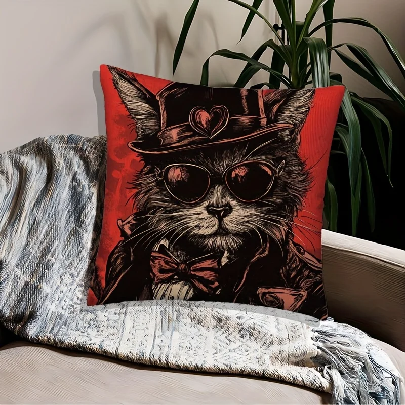 Funny Cat Detective Print Throw Pillow Case for Sofa Couch Home Decor Novelty Gift Cushion Cover