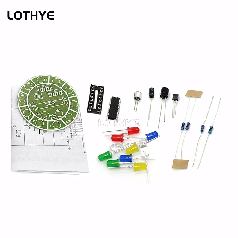 CD4017 Colorful voice activated rotating LED light kit DIY Electronic Kit Parts Soldering Kit Electronic Training fun welding