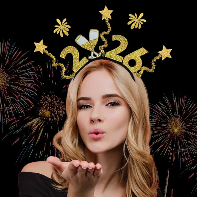 

New Year Happy New Year Hairband Sparkling Firework Headband Party Letter Hair Accessory