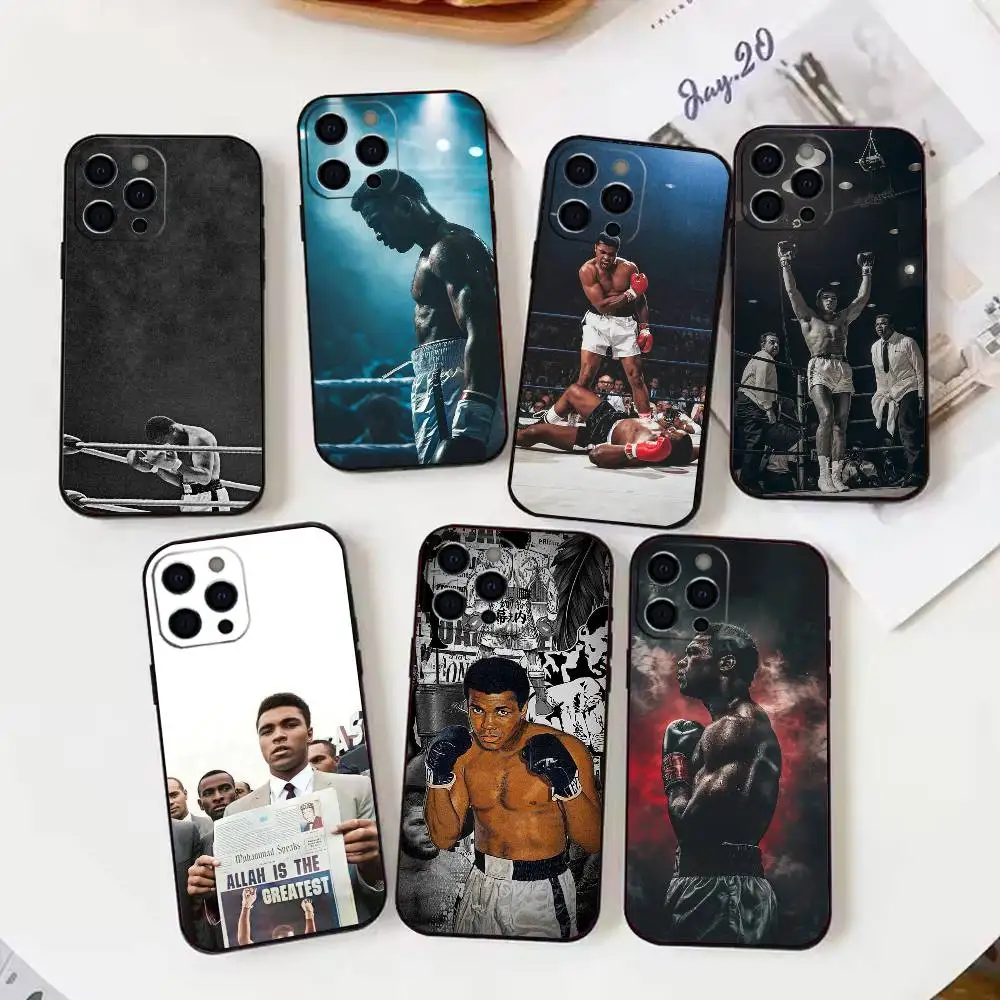 

1pc Muhammad Ali Inspirational Boxing Legend Phone Case For iPhone17,16,15,14,13,12 Plus,Max Soft Silicone Black Cover