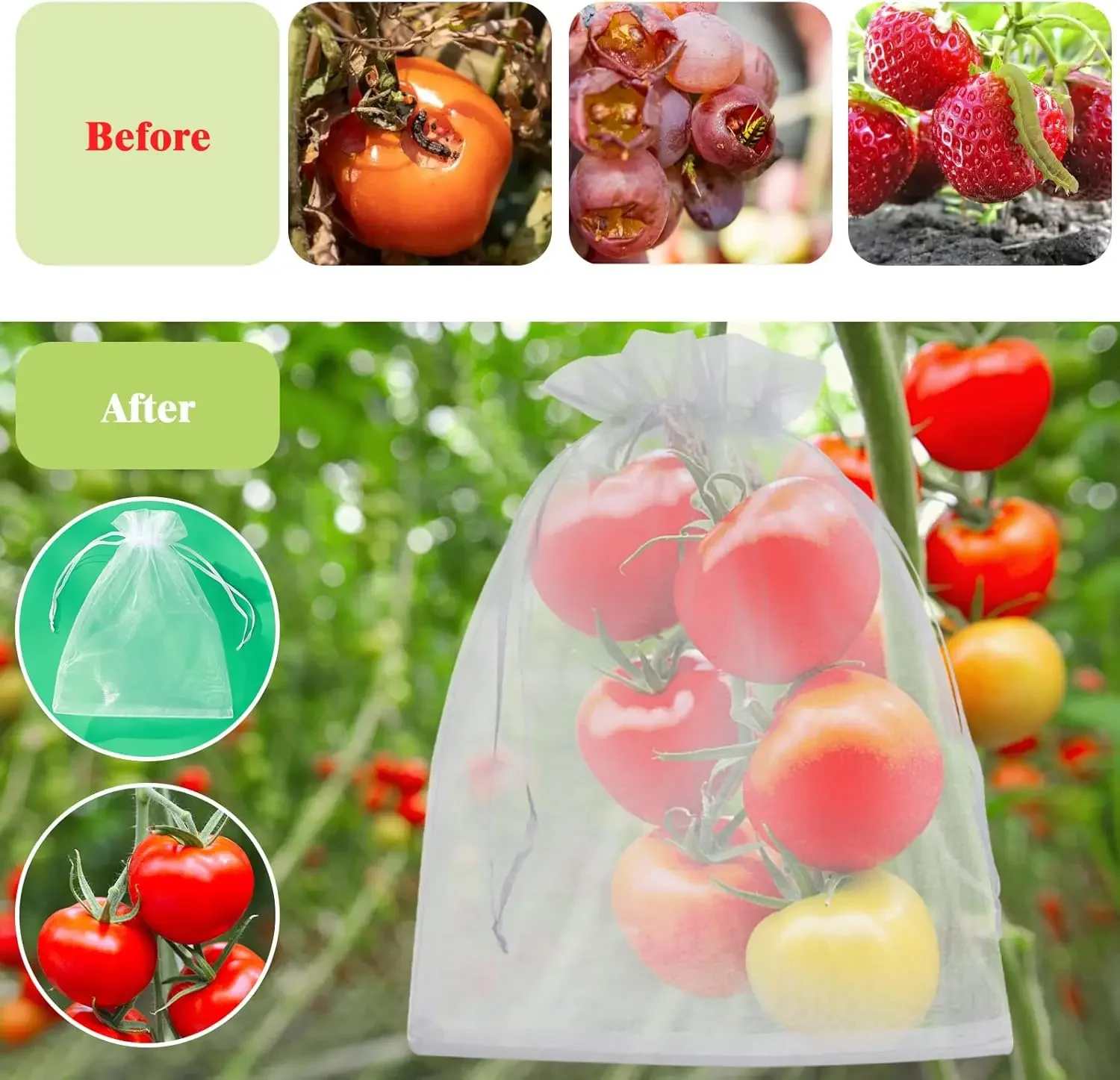 50/100PCS Garden Fruit Protection Net Bags Breathable Mesh Drawstring Anti-Bird Insect Pest Guard