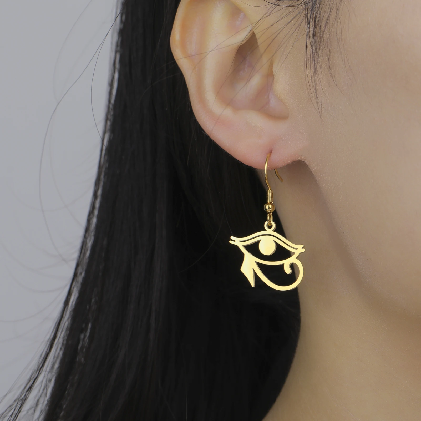 

Kkjoy Fashion Stainless Steel Gold Color Eye of Horus Dangle Earring For Women Hathor God Symbol Jewellery Gifts Wholesale