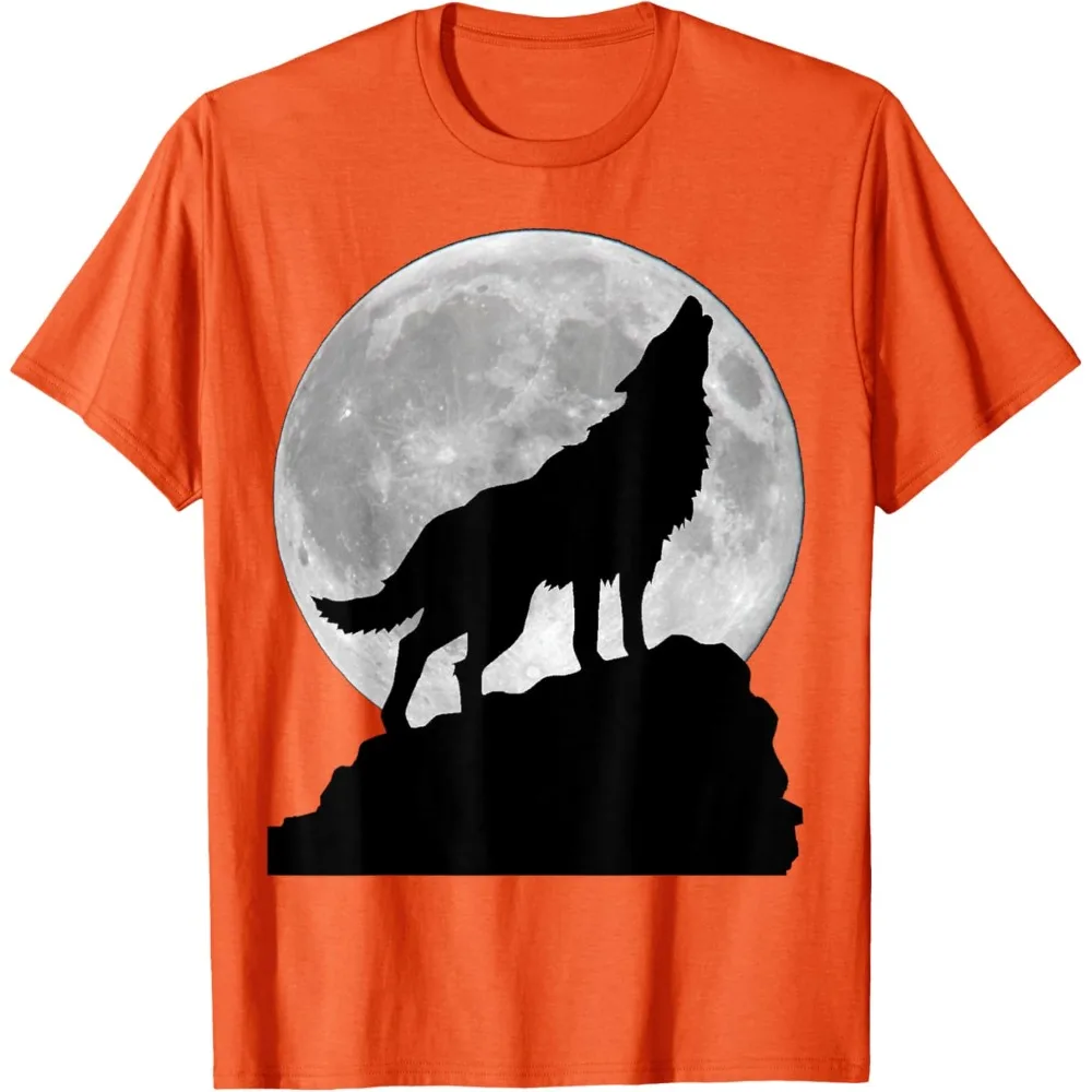 2025 ضوء القمر عواء الذئب صورة ظلية تي شيرت الأسرة القطن المحملة التخييم مهرجان في الهواء الطلق الصيف الجرافيك تي شيرت الرجال الملابس