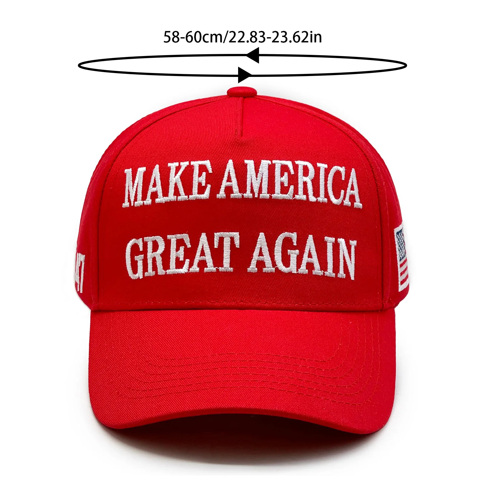 Unisex Red 2024 MAGA Donald-Trump Hat MAKE AMERICA GREAT AGAIN Slogan Adjustable Embroidered American USA Flag Baseball Cap