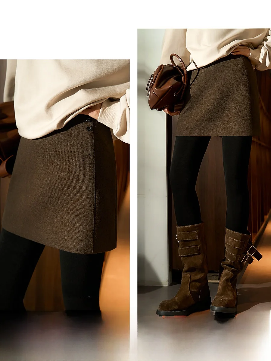 

Miu Series Long Leg ort Skirt A-Line Wrap Body Polyester Fiber Casual Date Sensation Furry mid Waist Commute Sle