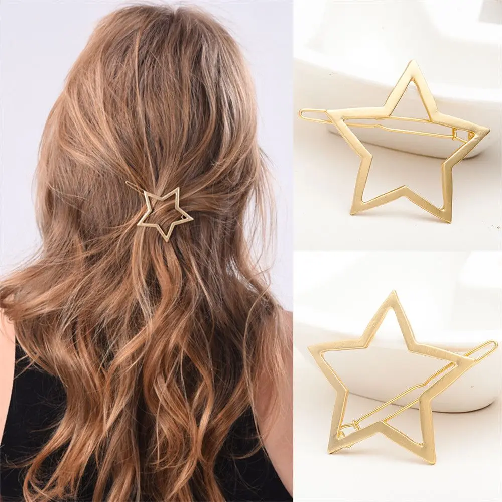 Fashion Women Hair Accessories Triangle Hair Clip Geometric Alloy Moon Circle Hairgrip Barrette Girls Star Heart Hair Pins