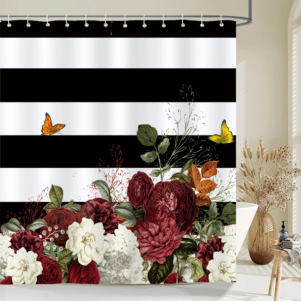 

Green Plant Leaves Shower Curtain Flower Fabric Waterproof Polyester Bathroom Accessories Bath Screen Curtain Decor for Bathtub