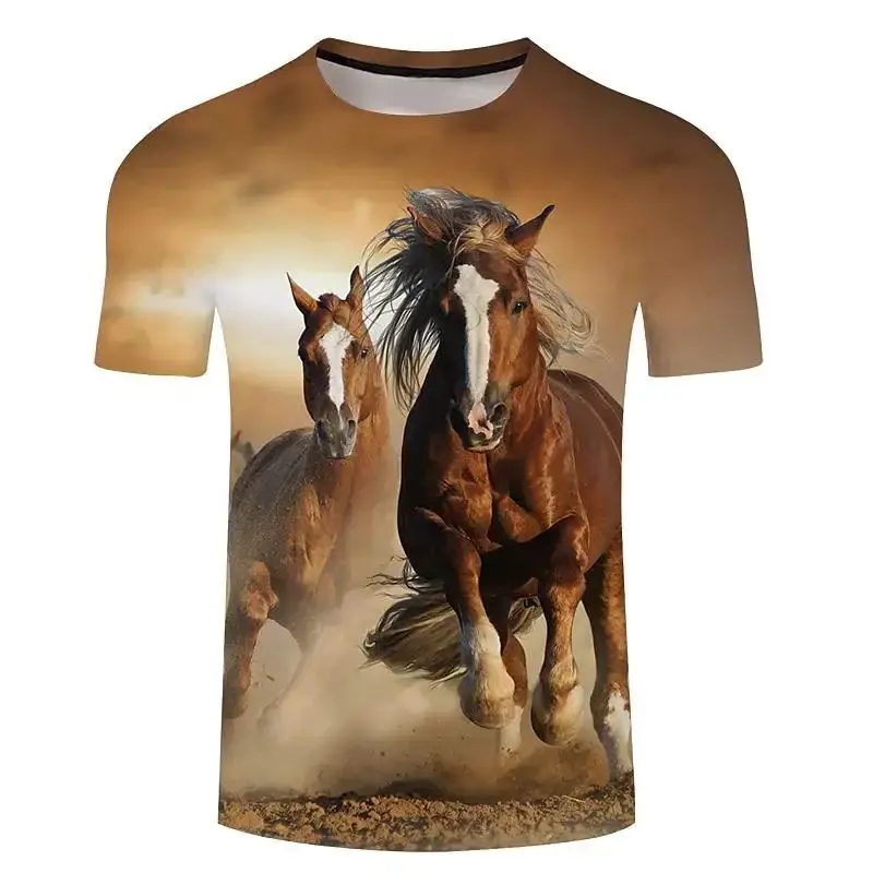 Camiseta con estampado de Animal Steed para hombre, camisa informal a la moda con cuello redondo, manga corta, talla grande