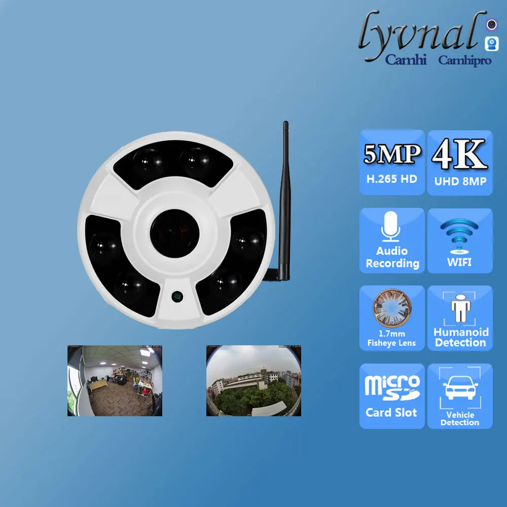 So-nyimx415 4K 8MP كاميرا IP لاسلكية للأمن واي فاي 1.7 مللي متر عدسة عين السمكة مع الصوت كشف السيارة البشرية IR النسخة الليلية
