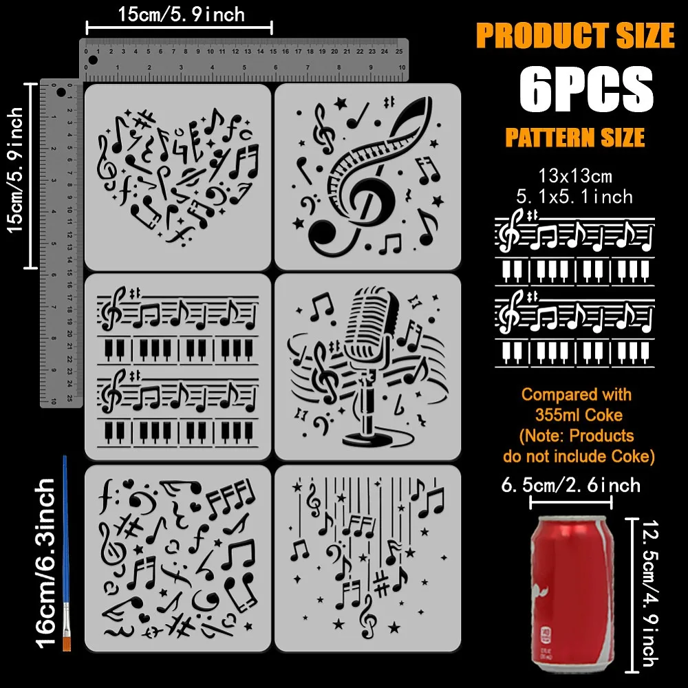 Music Note Stencils with Brush for Creative Art