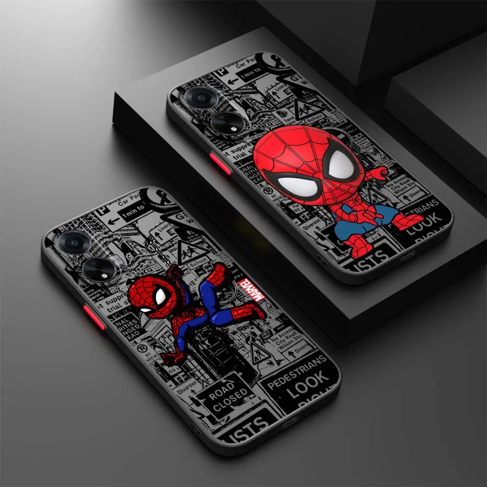 

Marvel Cartoon Spider-Man Art Phone Case For OPPO Find X3 X5 Lite Pro A98 A94 A93 A78 A79 A76 A58 A57 5G Frosted Translucent