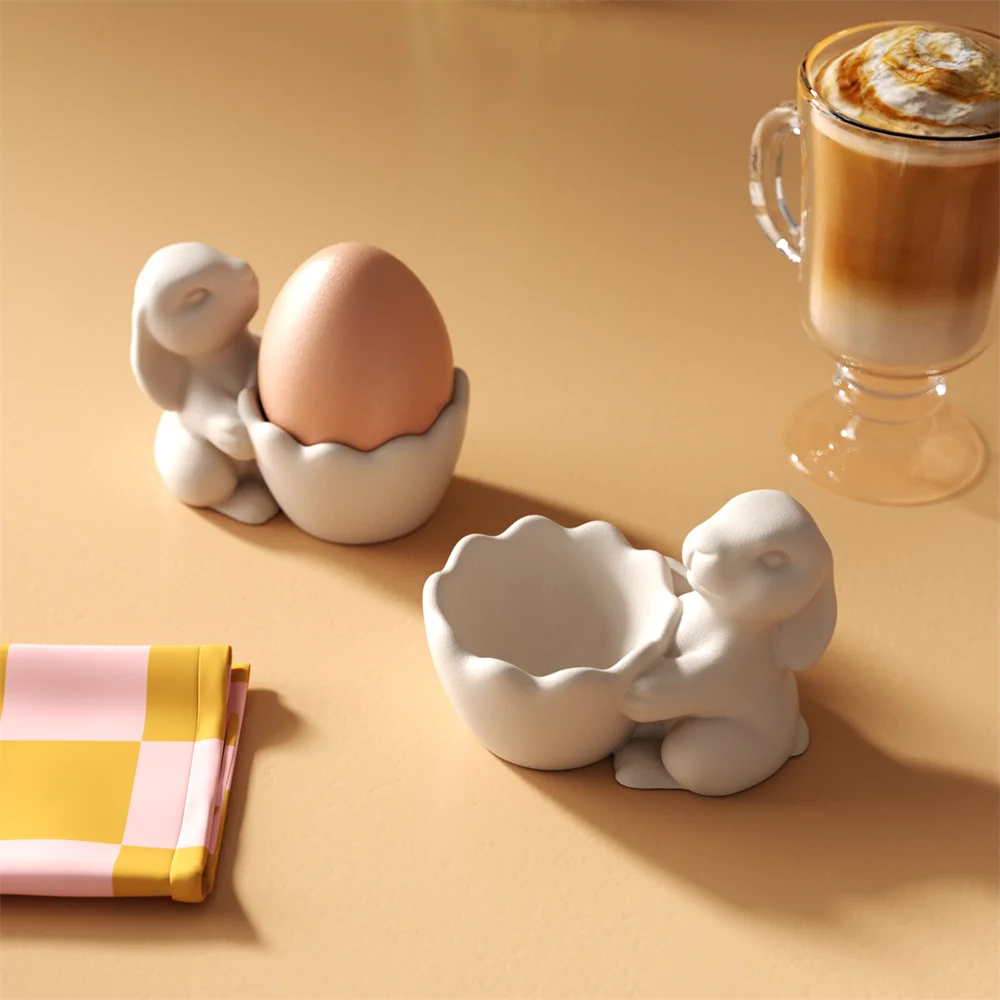 Nicole Bunny Egg Cup Betonowa forma silikonowa Ręcznie robiony uchwyt na jajka Cement i forma gipsowa DIY Wielkanocny wystrój Making