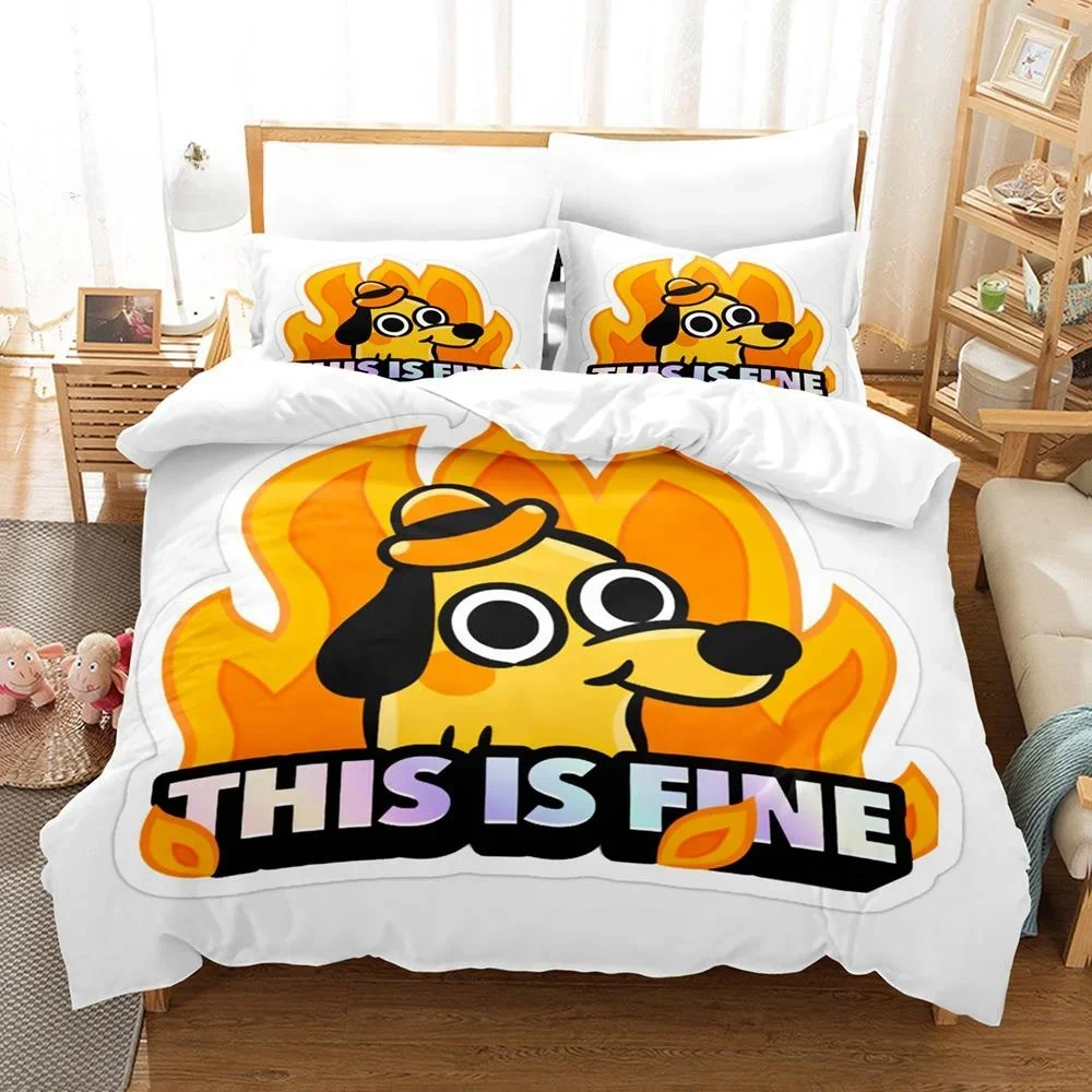 This Is Fine Dog Bedding Set Single Twin Full Queen King Size Bed Set Adult Kid Bedroom Duvet Cover Sets 3D Anime Bed Sheet Sets