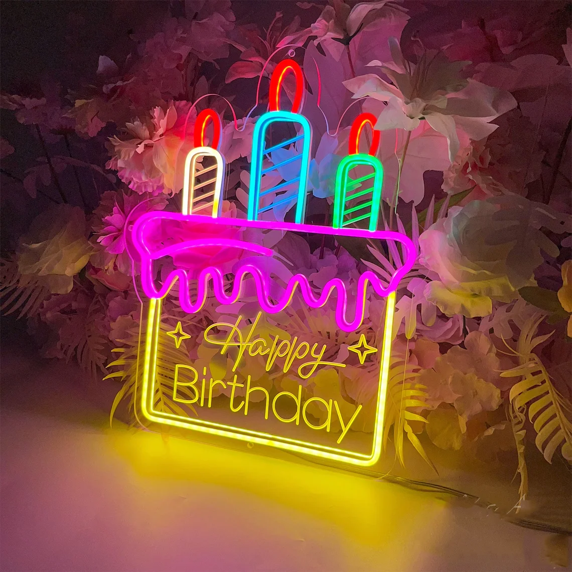 Happy Birthday Neon Sign, Birthday Cake Neon Sign , Birthday Sign Party Decor, Room Wall Decoration, Children Kid Birthday Gift