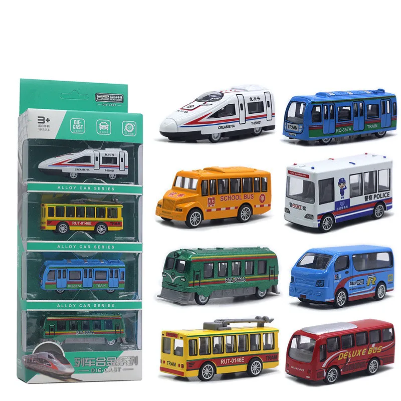 ミニチュアバスセット1: 60合金,高速列車のおもちゃ,オリジナルパッケージ,卸売り