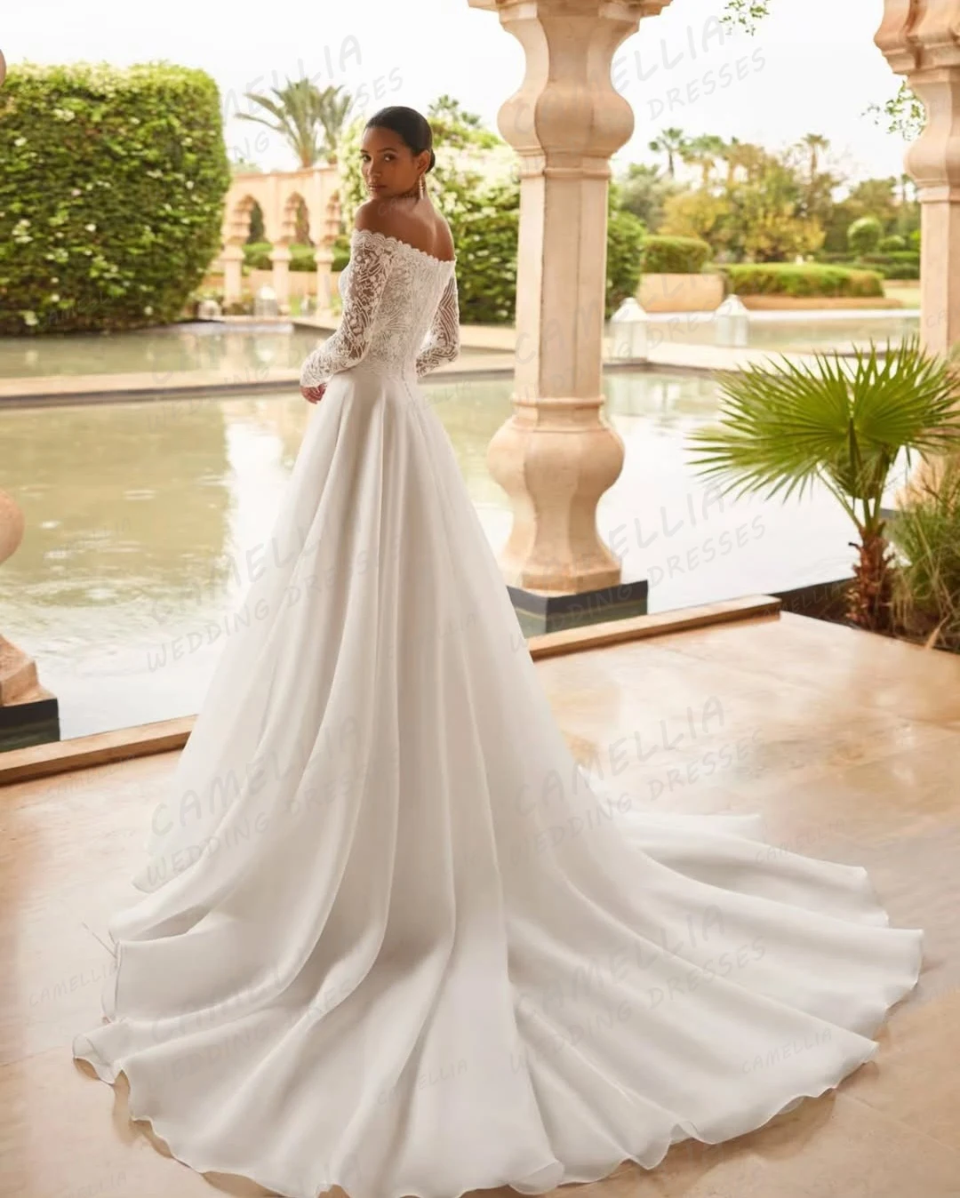 Classic Appliques Wedding Dresses A Line Women's Off Shoulder Sexy Bridal Gowns Long Sleeve Tulle Vestidos De Novia Customized