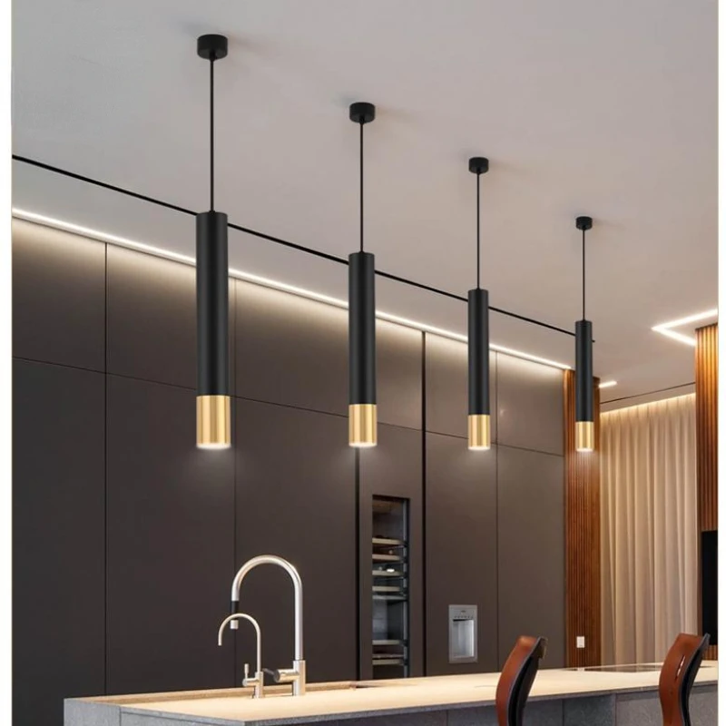 Aluminum Tube Pendant Light Modern Black Brass Gold Home Kitchen bedside Pendant Light