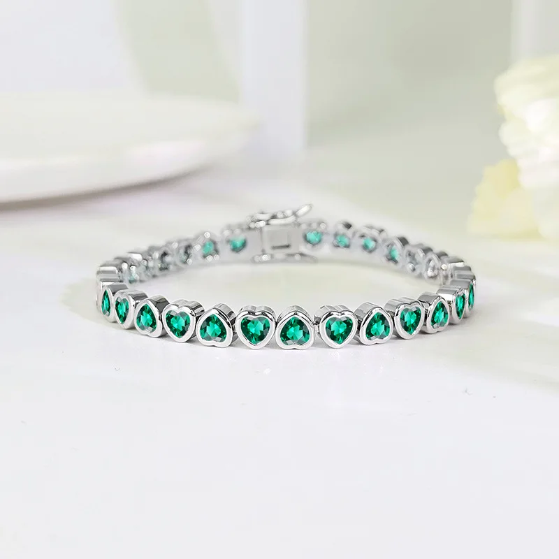 Lovers Heat 4mm Lab Emerald Bangle Bracelet White Gold Engagement Wedding Bracelets for Women Men Promise Party Jewelry