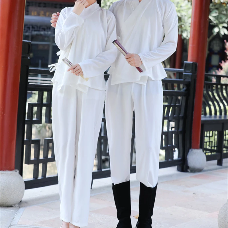 2 Piece Set Clothes Outfit Hanfu White Tops And Pants Men And Women Sleepwear Suits Innerwear Chinese Style Ancient Tang Dynasty