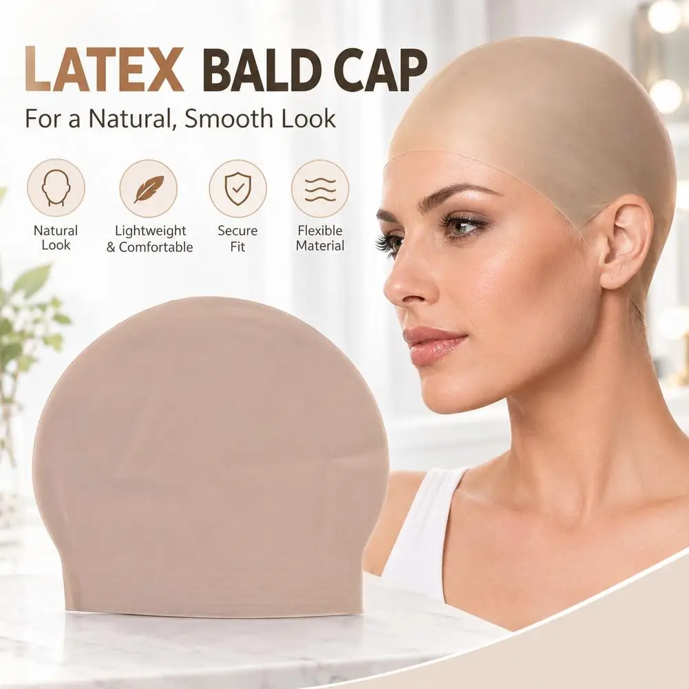 Halloween Makeup Latex Bald Head Cap Realistic Bald Effect for Adults, Elastic Edge Secure Fit, Works As Wig Cap Base for Makeup