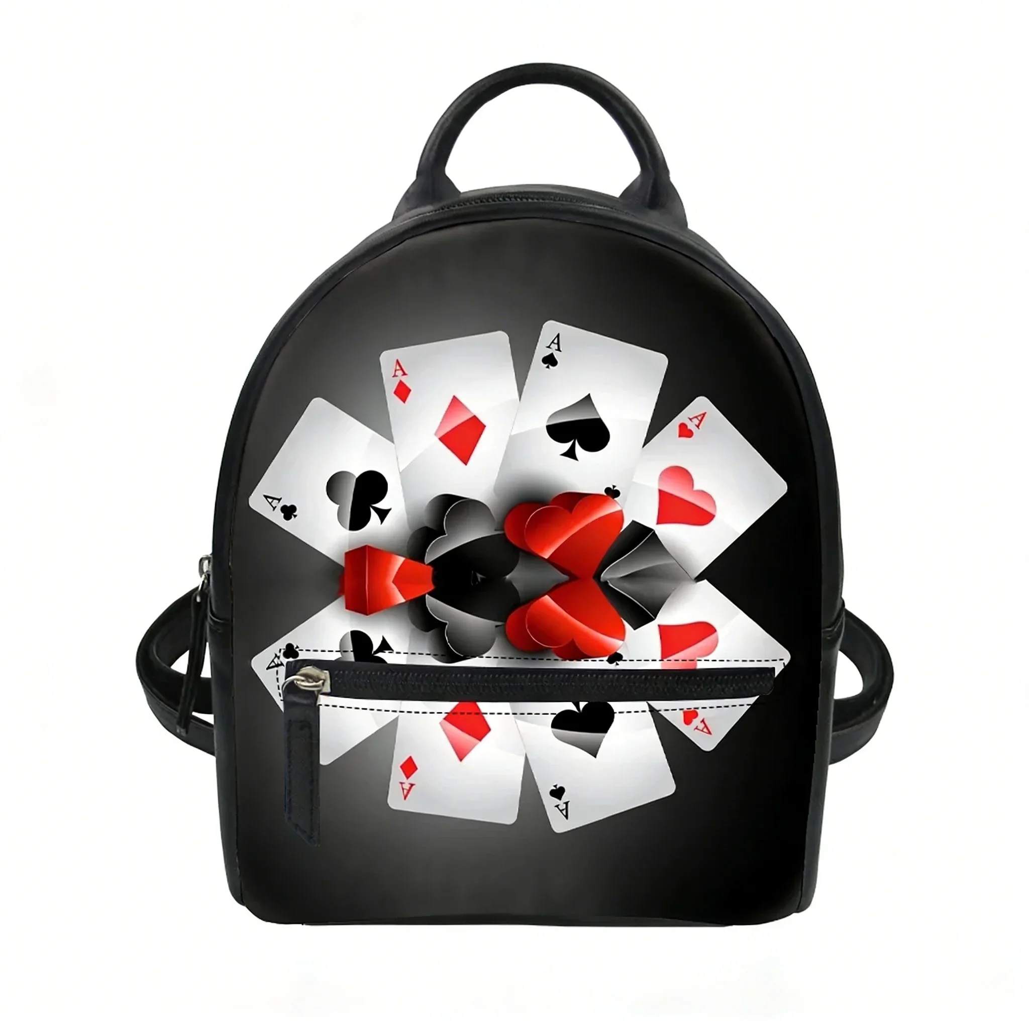 Playing Card Poker 3D Printed Pattern Custom Backpack Purse Carter Schoolbag Double Shoulder Bag Mini Daypack Leather Travel Bag