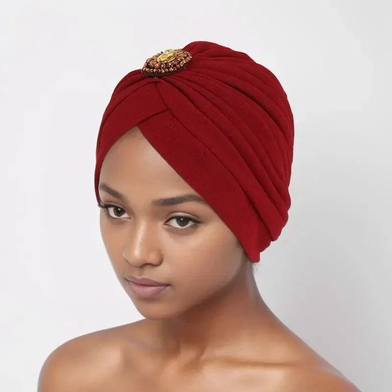 African Women Bonnet Muslim Hijab Pleated Turban Indian Headscarf Cancer Chemo Cap Head Scarf Wrap Hair Loss Cover Beanies Hat