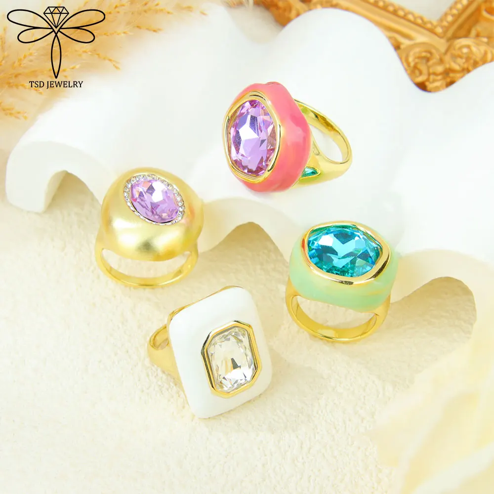

Exquisite Colored Crystal Ring 14k European Fashion Zirconia Cocktail Rings Women Vintage Trendy Statement Jewelry