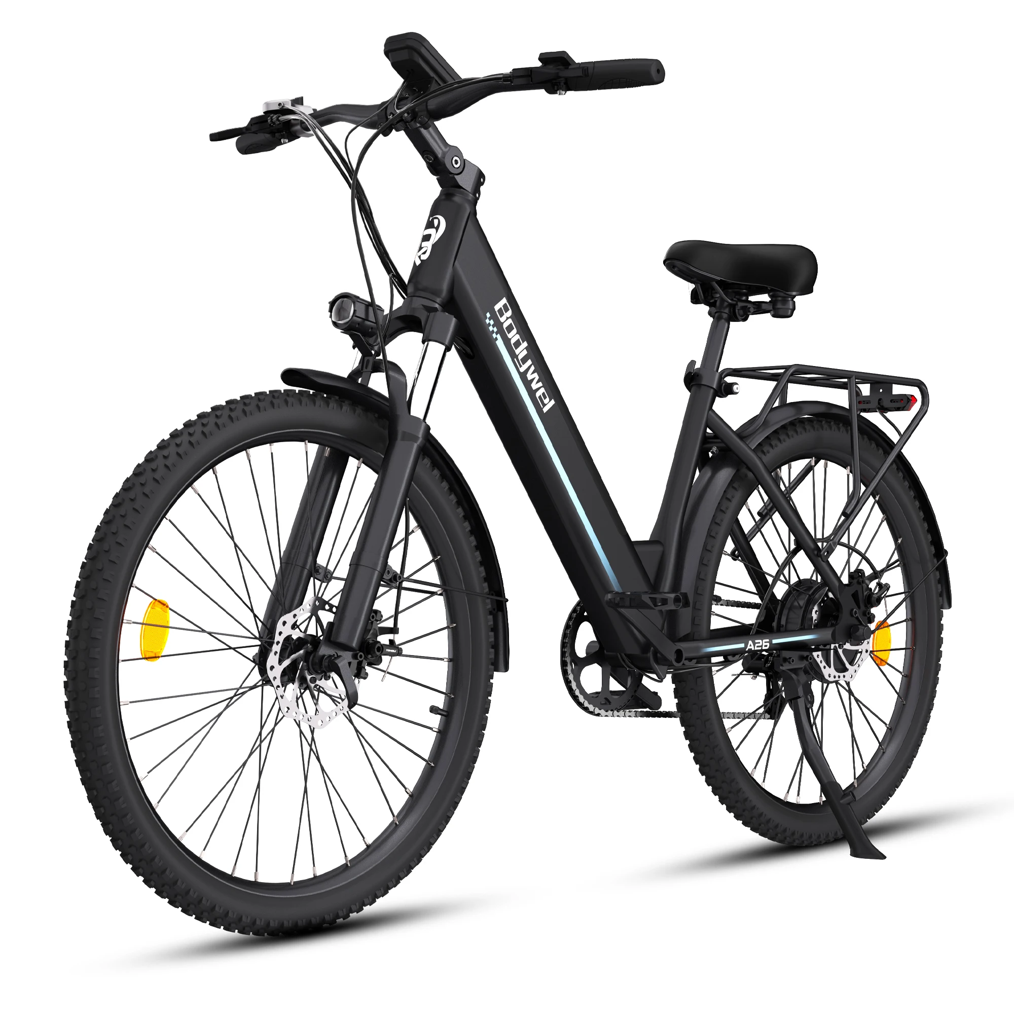Elektrofahrrad 250W Bodywel A26 - Abnehmbarer IP65-Akku, LCD-Bildschirm, 60 km Reichweite, 26-Zoll-Reifen, Schutzbleche