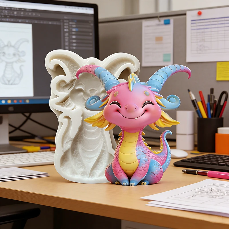 Cute little dragon silicone mold, reusable resin mold, clay and plaster mold, DIY decorative handmade mold view 3