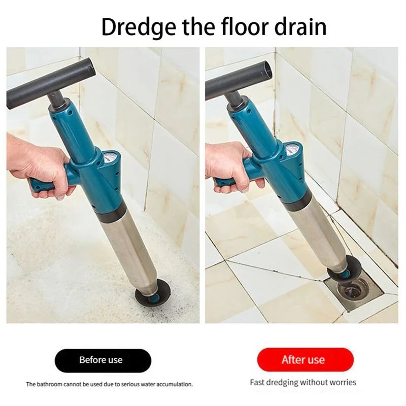 AB66-High Pressure Air Plunger Drainer With Visual Pressure Gauge Toilet Plunger Drain Clog Removal Tool For Bathrooms Sinks