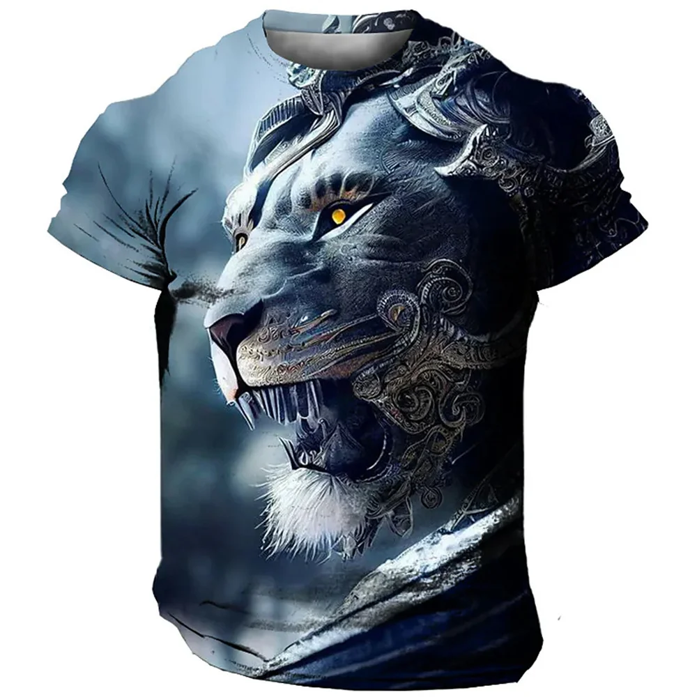 Summer Men'S T-Shirt Animal Lion Print Fierce Beast Wear Everyday Casual Men'S Clothing Loose Oversized-Shirt Vintage Sweatshirt