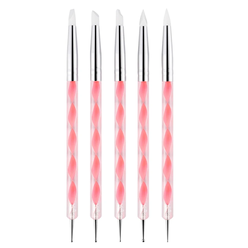 5 pezzi di penna per unghie con punta in silicone acrilico a doppia estremità, set di strumenti per punteggiare in acciaio inossidabile per pittura di scultura di nail art 3D